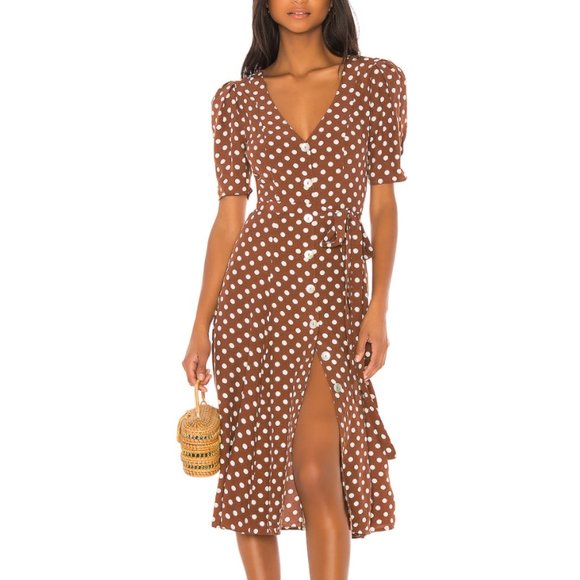 LPA Brown Polka Dot Midi Dress - Picture 1 of 5